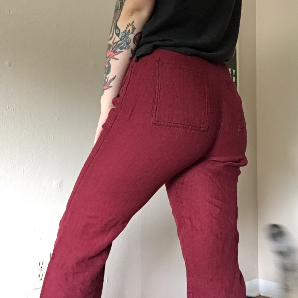 Red Capri Linen Pants